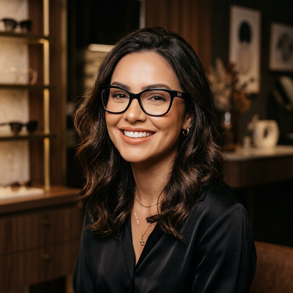 Mulher elegante vestindo óculos de armação moderna